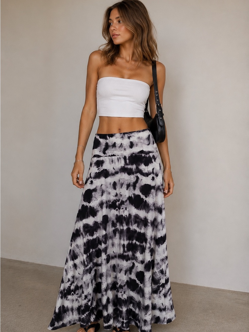 Tie-Dye Black & White Maxi Skirt